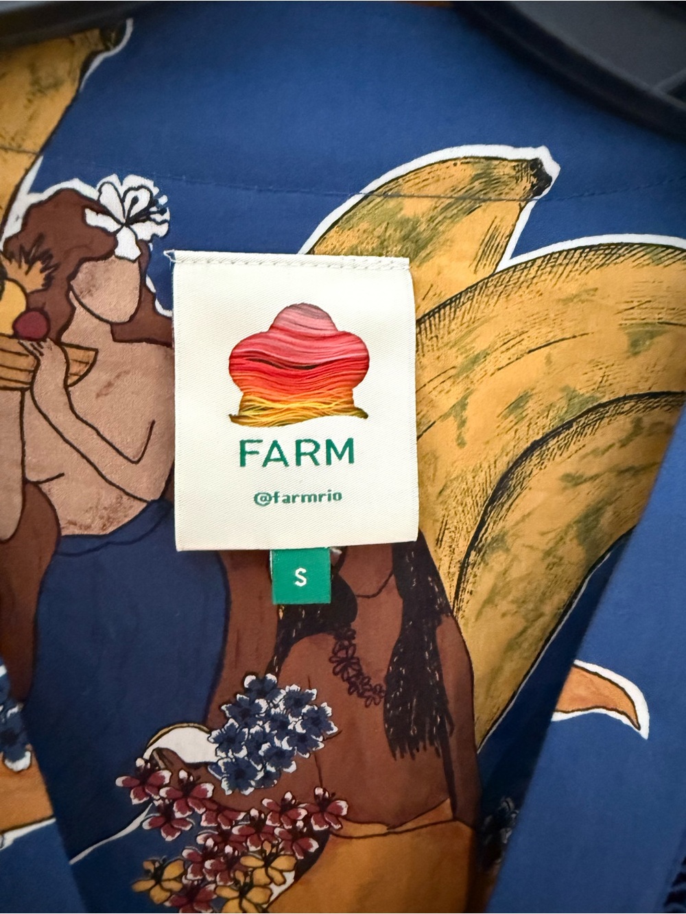 RARE FARM RIO Blue Floral Bananas 🍌 & Mermaids🧜🏼♀️ Midi Dress SIZE SMALL - Picture 10 of 12